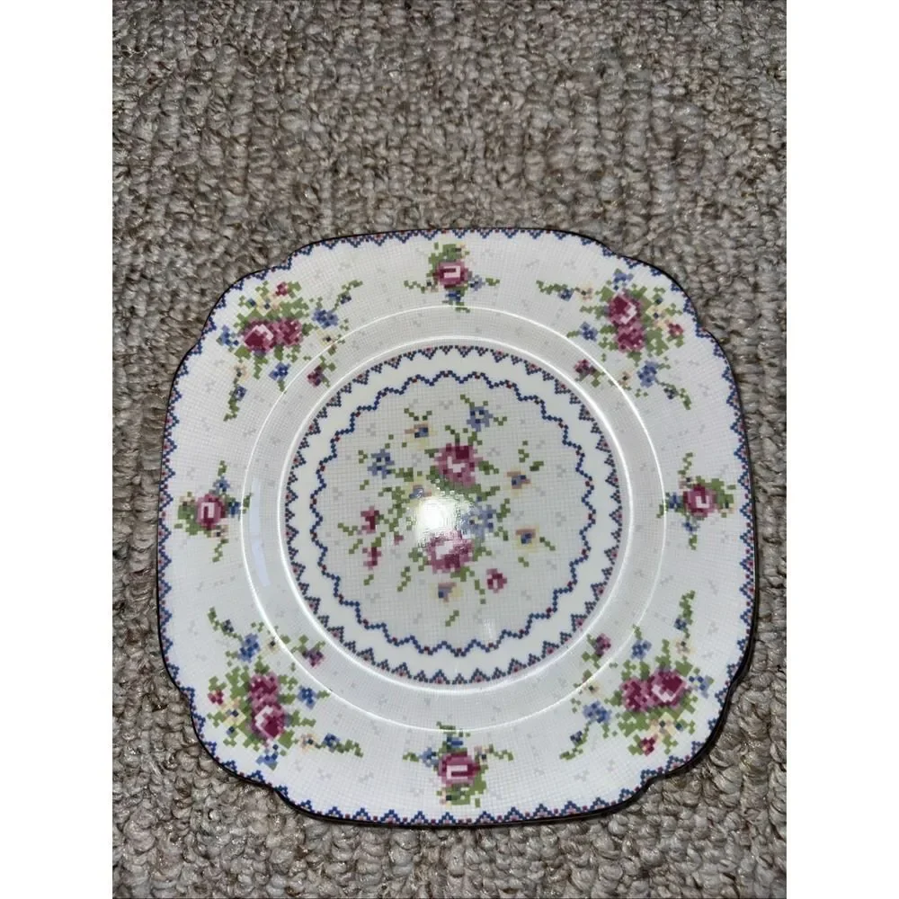 1940s England Royal Albert Bone China Petit‎ Point Square Salad Plate 8